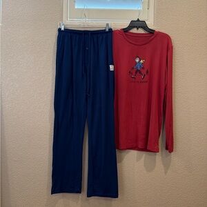 Life Is Good Men’s Red Long-Sleeve Top with Navy Pants Pajama Set